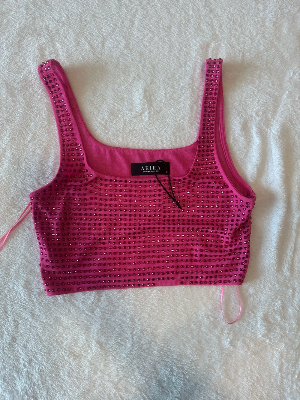AKIRA Hot Pink Rhinestone Crop Top Size Small Y2K Party Club
